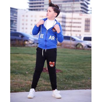 Trening Albastru, Ursulet, 2 Piese, Hanorac si Pantaloni, Pentru Baieti Trening Albastru, Ursulet, 2 Piese, Hanorac si Pantaloni, Pentru Baieti