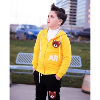 Trening Galben, Ursulet, 2 Piese, Hanorac si Pantaloni, Pentru Baieti Trening Galben, Ursulet, 2 Piese, Hanorac si Pantaloni, Pentru Baieti