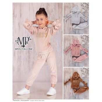 Trening Miss, din Catifea, Crem, Pentru Fetite, 2-5 ani Trening Miss, din Catifea, Crem, Pentru Fetite, 2-5 ani