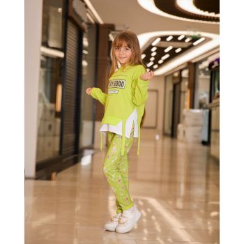 Trening Party Good, Verde, 2 Piese, Hanorac cu Franjuri si Pantaloni cu Floricele, Pentru Fetite, 5-8 ani Trening Party Good, Verde, 2 Piese, Hanorac cu Franjuri si Pantaloni cu Floricele, Pentru Fetite, 5-8 ani