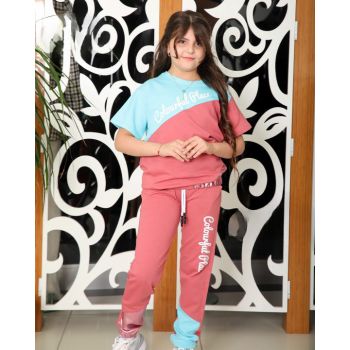 Trening Place, Roz-Turcoaz, 2 Piese, Hanorac si Pantaloni, Pentru Fetite, 9-12 ani Trening Place, Roz-Turcoaz, 2 Piese, Hanorac si Pantaloni, Pentru Fetite, 9-12 ani