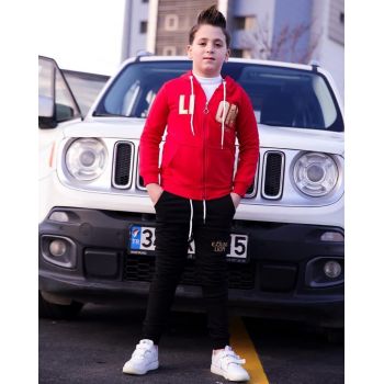 Trening Rosu, Lion, 2 Piese, Hanorac si Pantaloni, Pentru Baieti Trening Rosu, Lion, 2 Piese, Hanorac si Pantaloni, Pentru Baieti