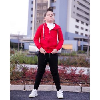 Trening Rosu, Mirat, 2 Piese, Hanorac si Pantaloni, Pentru Baieti Trening Rosu, Mirat, 2 Piese, Hanorac si Pantaloni, Pentru Baieti