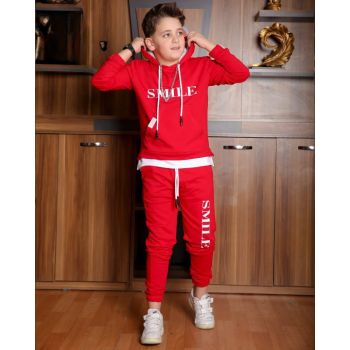 Trening Smile, Rosu, 2 Piese, Hanorac cu Gluga si Pantaloni, Pentru Baieti, 9-12 ani Trening Smile, Rosu, 2 Piese, Hanorac cu Gluga si Pantaloni, Pentru Baieti, 9-12 ani