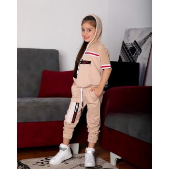 Trening SportsWear, Crem, 2 Piese, Pentru Fetite, 5-8 ani Trening SportsWear, Crem, 2 Piese, Pentru Fetite, 5-8 ani