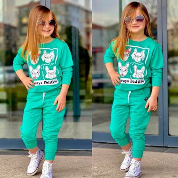 Trening Verde, Always Positive, Pentru Fetite, 2 Piese, 3-8 ani Trening Verde, Always Positive, Pentru Fetite, 2 Piese, 3-8 ani