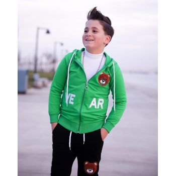 Trening Verde, Ursulet, 2 Piese, Hanorac si Pantaloni, Pentru Baieti Trening Verde, Ursulet, 2 Piese, Hanorac si Pantaloni, Pentru Baieti