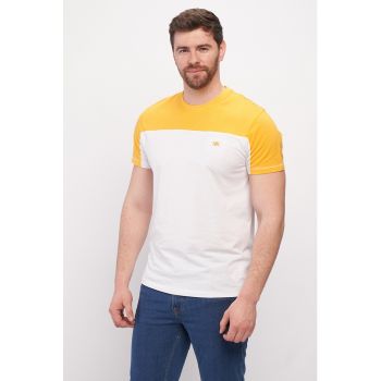 Tricou cu decolteu la baza gatului si model colorblock