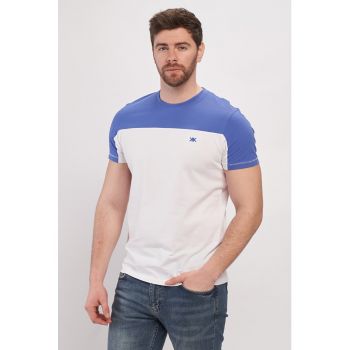 Tricou cu decolteu la baza gatului si model colorblock