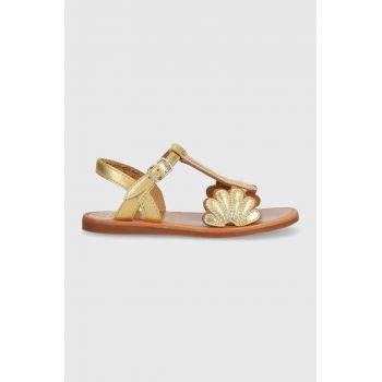 Pom D'api sandale din piele pentru copii culoarea auriu ieftine