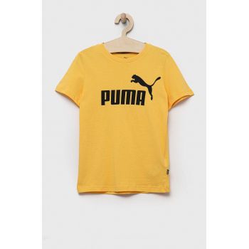 Puma tricou de bumbac pentru copii ESS Logo Tee B culoarea galben, cu imprimeu
