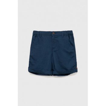 United Colors of Benetton pantaloni scurți de in pentru copii culoarea albastru marin, neted