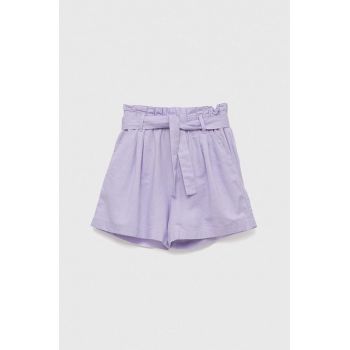 United Colors of Benetton pantaloni scurți de in pentru copii culoarea violet, neted