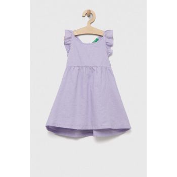 United Colors of Benetton rochie din in pentru copii culoarea violet, mini, evazati