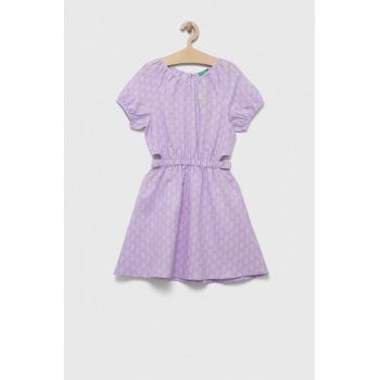 United Colors of Benetton rochie din in pentru copii culoarea violet, mini, evazati ieftina