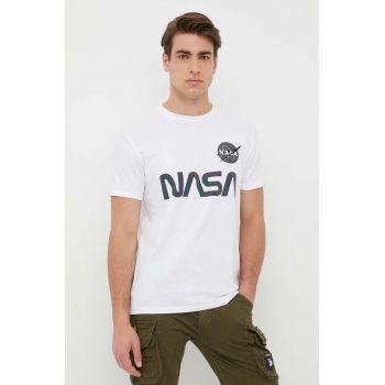 Alpha Industries tricou din bumbac culoarea alb, cu imprimeu