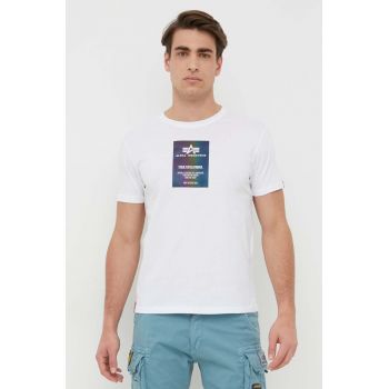 Alpha Industries tricou din bumbac culoarea alb, cu imprimeu