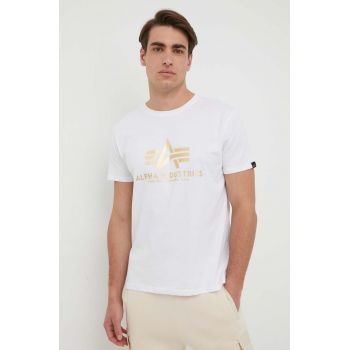 Alpha Industries tricou din bumbac culoarea alb, cu imprimeu