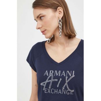 Armani Exchange tricou din bumbac culoarea albastru marin