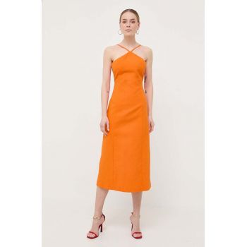 Beatrice B rochie din bumbac culoarea portocaliu, midi, evazati