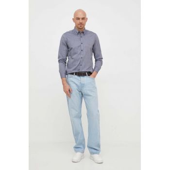 BOSS cămașă din bumbac ORANGE bărbați, culoarea bleumarin, cu guler italian, regular 50489341