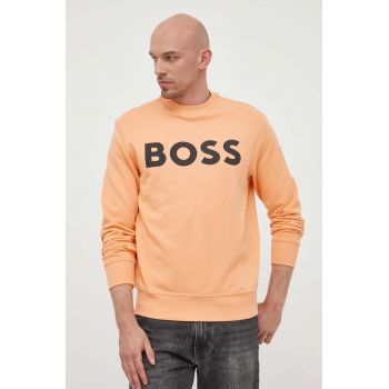 BOSS hanorac de bumbac BOSS ORANGE barbati, culoarea portocaliu, cu imprimeu