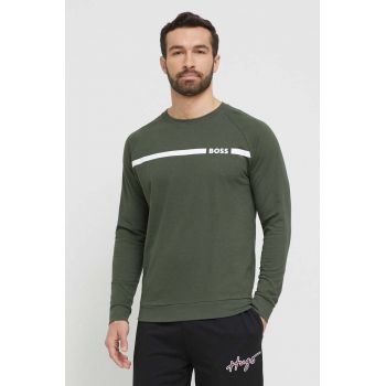BOSS hanorac lounge din bumbac culoarea verde, cu imprimeu