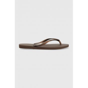 Havaianas slapi Slim femei, culoarea maro, cu toc plat