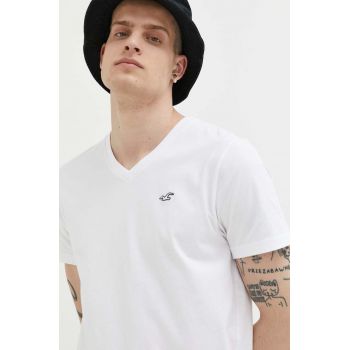 Hollister Co. tricou din bumbac culoarea alb, neted