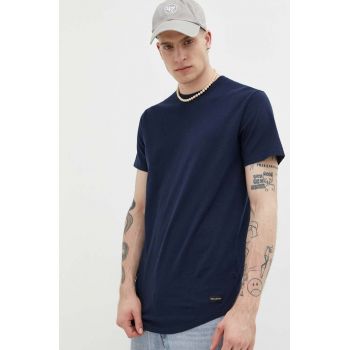 Hollister Co. tricou din bumbac culoarea albastru marin, neted