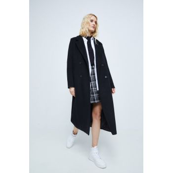 Medicine palton din lana culoarea negru, de tranzitie, cu doua randuri de nasturi