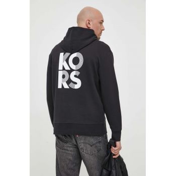 Michael Kors bluza barbati, culoarea negru, cu glugă, cu imprimeu