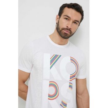 Michael Kors tricou din bumbac culoarea alb, cu imprimeu
