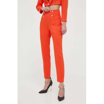 Morgan pantaloni femei, culoarea portocaliu, fason tigareta, high waist