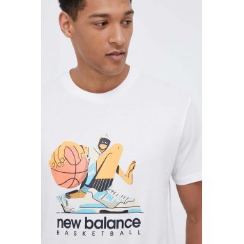 New Balance tricou din bumbac culoarea alb, cu imprimeu ieftin