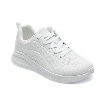 Pantofi SKECHERS albi, BOBS BUNO, din piele ecologica