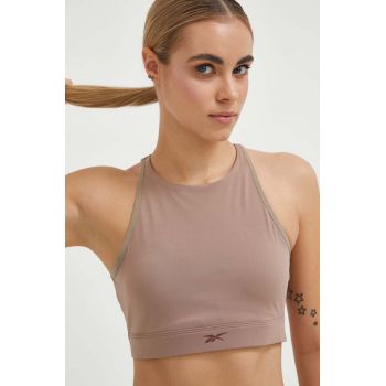 Reebok sutien yoga Long Line culoarea bej, neted de firma original