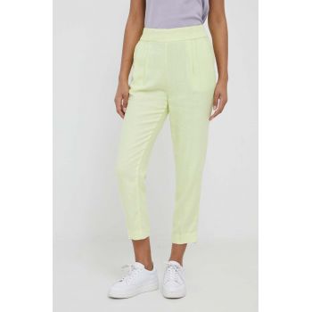 Sisley pantaloni din in culoarea verde, fason tigareta, high waist