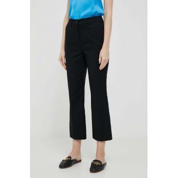 Sisley pantaloni femei, culoarea negru, drept, high waist