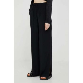 Sisley pantaloni femei, culoarea negru, drept, high waist