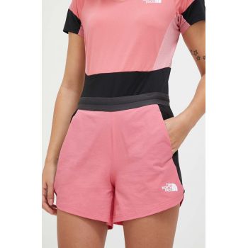 The North Face pantaloni scurți outdoor Atlethic Outdoor culoarea roz, modelator, medium waist