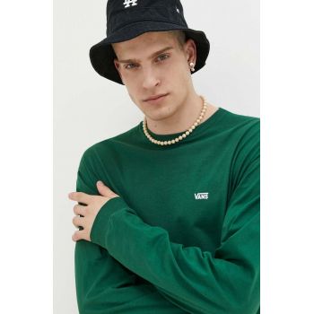 Vans longsleeve din bumbac culoarea verde, neted