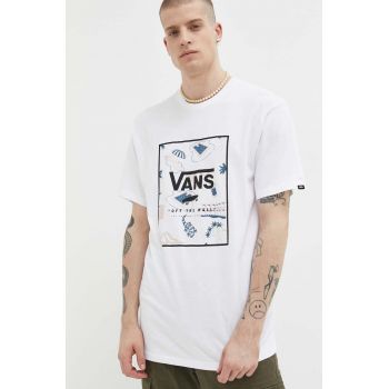 Vans tricou din bumbac culoarea alb, cu imprimeu