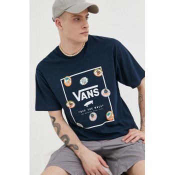 Vans tricou din bumbac culoarea albastru marin, cu imprimeu