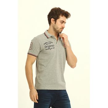 Tricou polo de bumbac cu detalii brodate