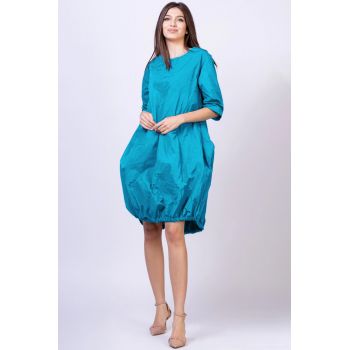 Rochie midi gogosar din tafta cu memorie, albastru