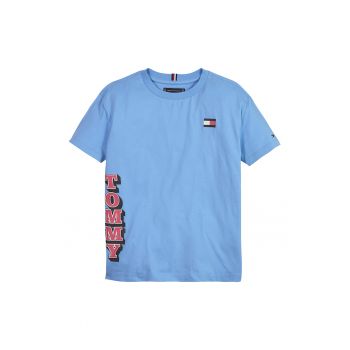 Tricou din bumbac organic cu decolteu la baza gatului si imprimeu logo