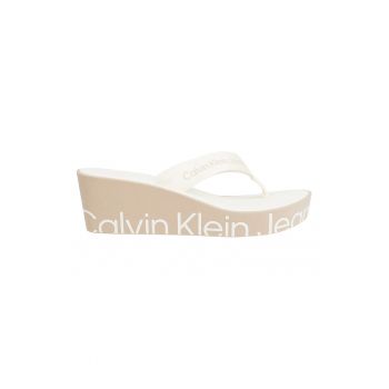 Papuci flip-flop wedge cu logo pe talpa