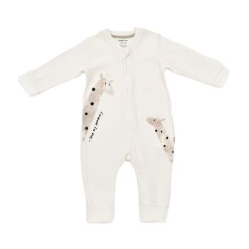 Salopeta cu fermoar Girafe, BabyCosy, 100% bumbac organic, Ecru