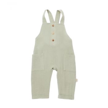 Salopeta de vara cu buzunare din muselina, BabyCosy, 100% bumbac organic, verde de firma originala